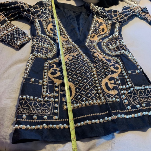 French Beaded Decor Mid Length Blazer Jacket - Picture 12 of 14